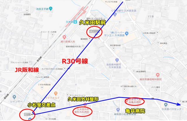 JR阪和線・久米田駅方面・和泉市からの道順１